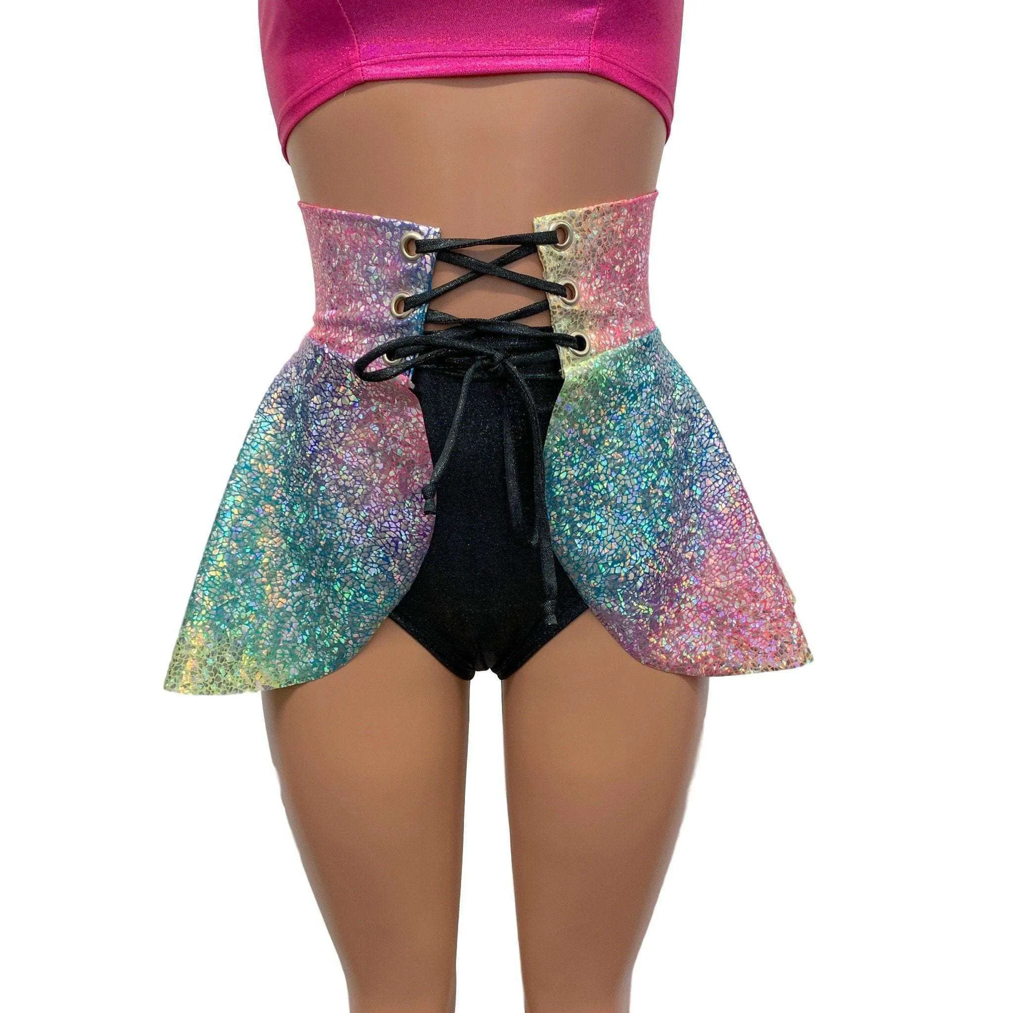 Lace-Up Corset Skirt - Rainbow Avatar w/ Black Sparkle Ties