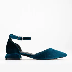 Madeline - Teal Blue Velvet Flats