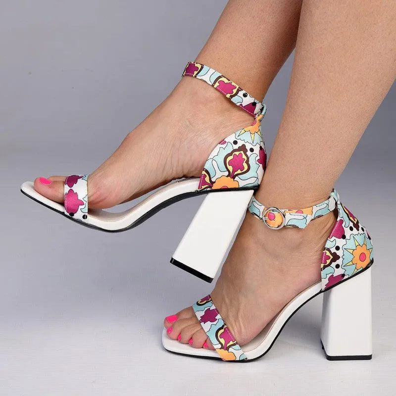 Madison Adeline Block Heel Sandal - White Multi