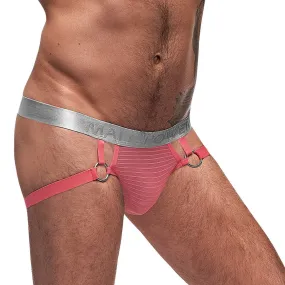 Mens Mesh Rib Jock Strap with Rings Coral