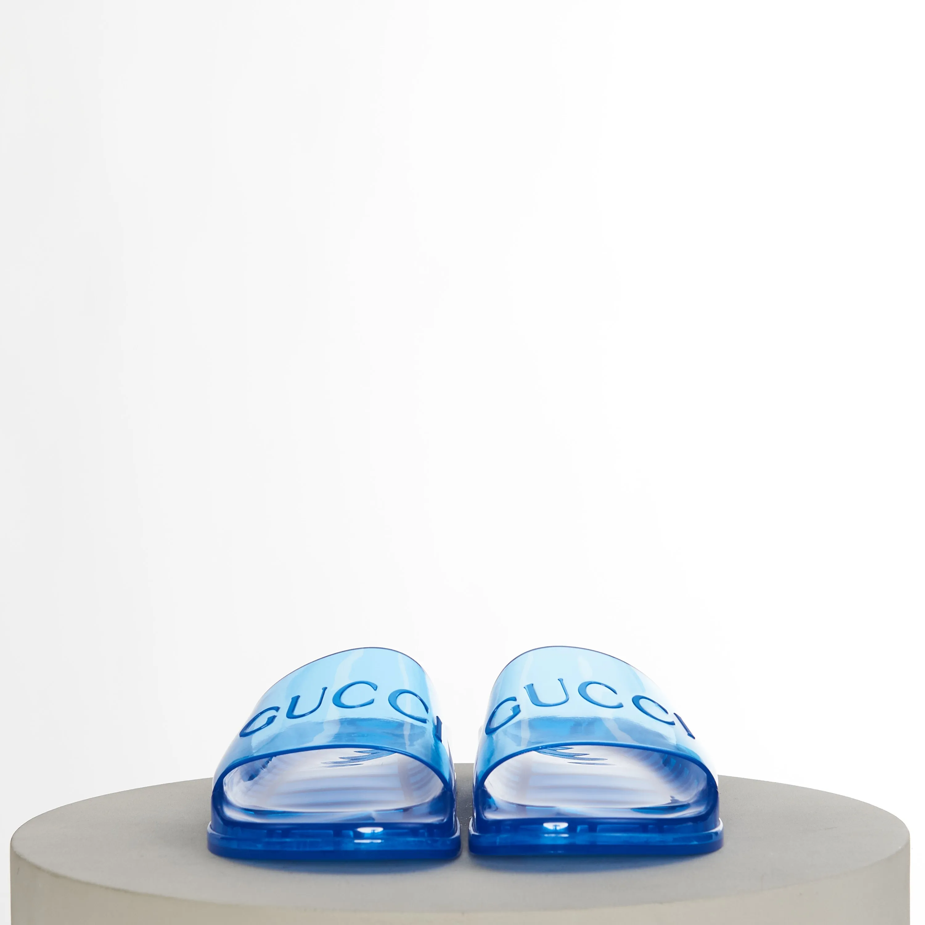 Men's Slide Sandals with Gucci Logo In Transparent Blue Rubber