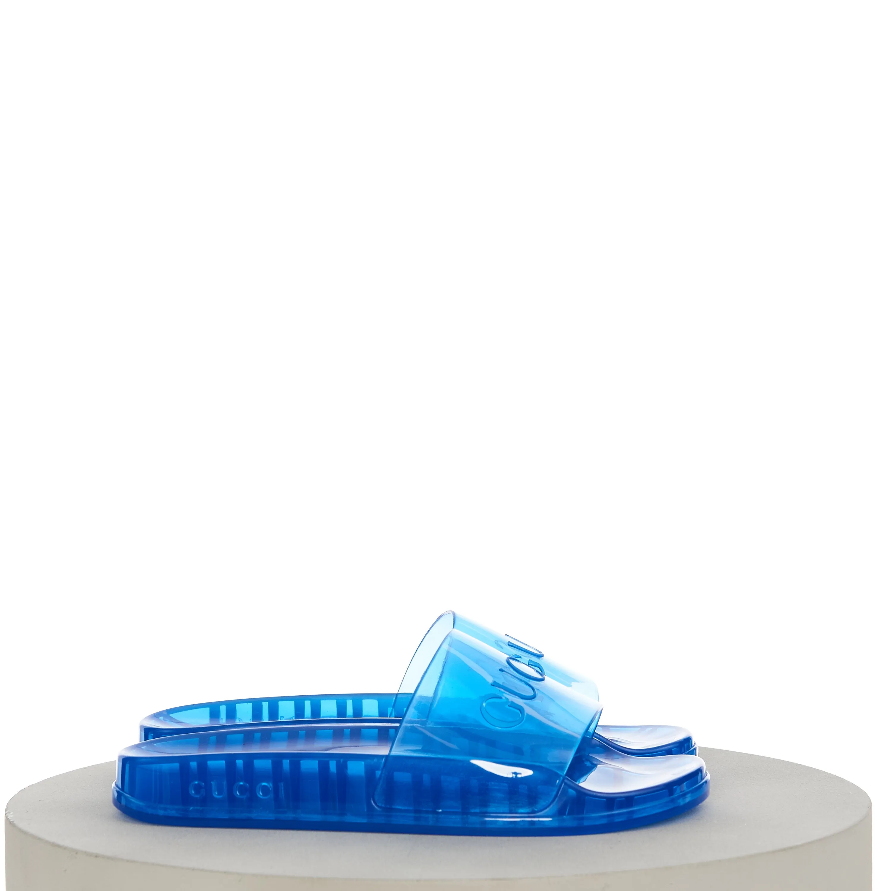 Men's Slide Sandals with Gucci Logo In Transparent Blue Rubber