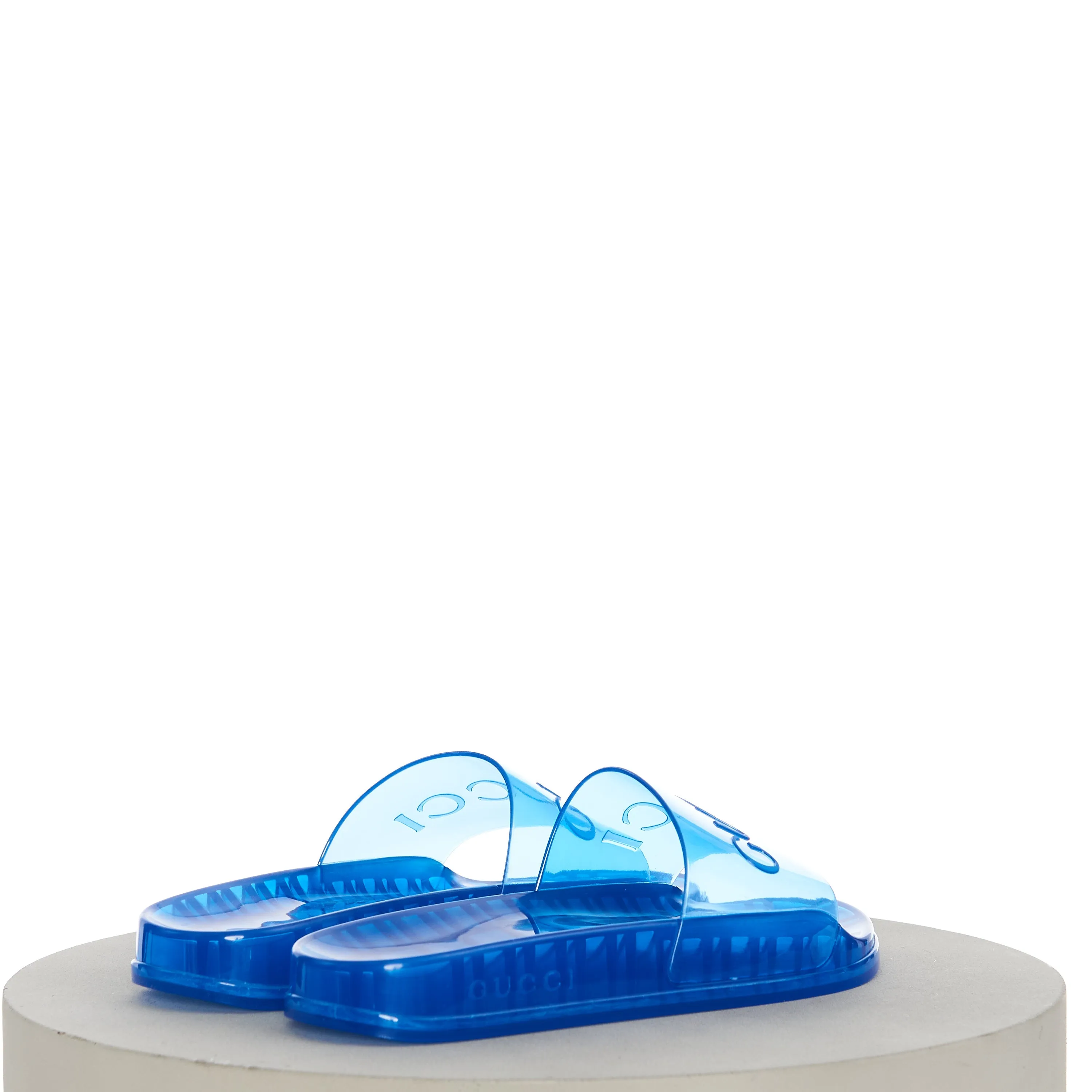 Men's Slide Sandals with Gucci Logo In Transparent Blue Rubber