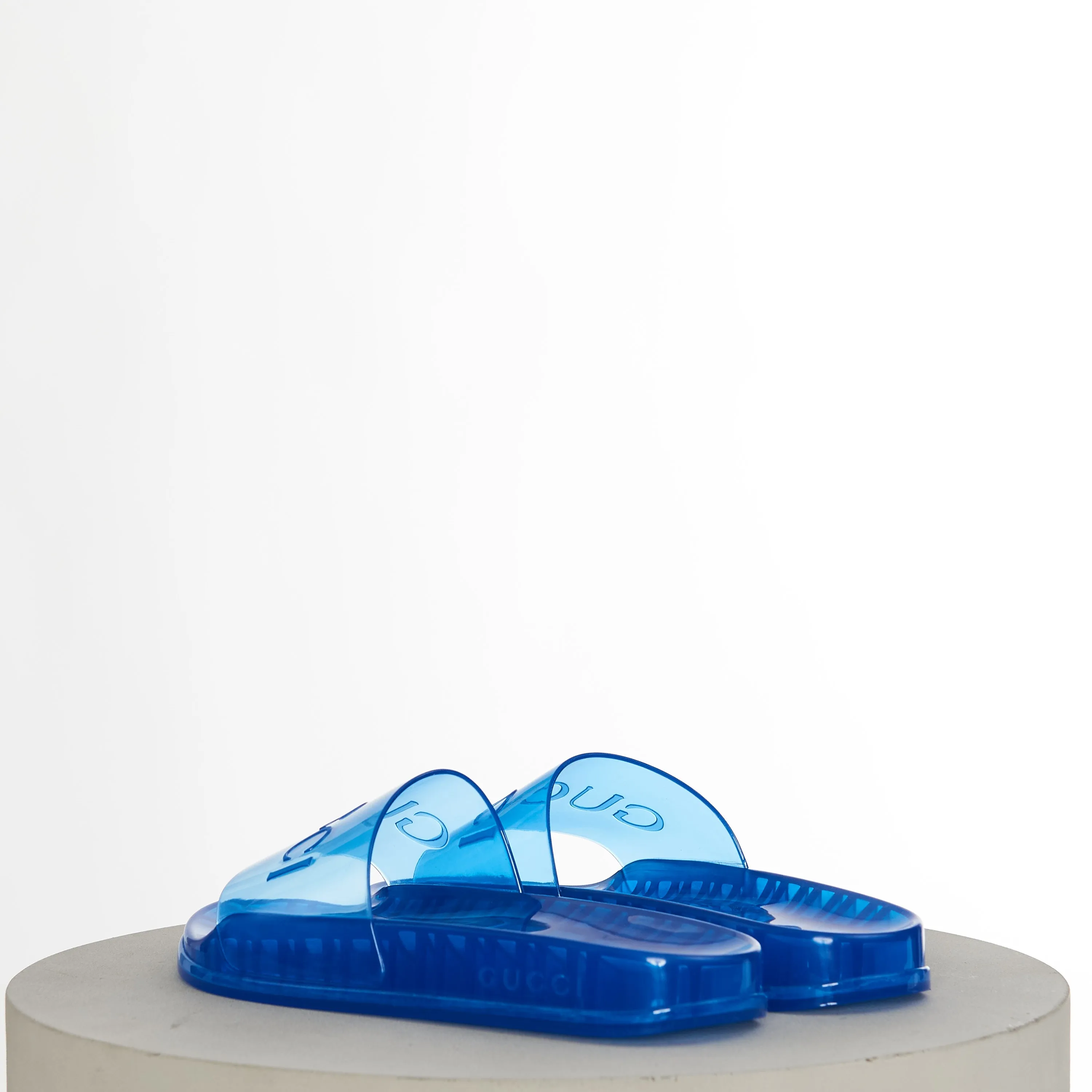 Men's Slide Sandals with Gucci Logo In Transparent Blue Rubber