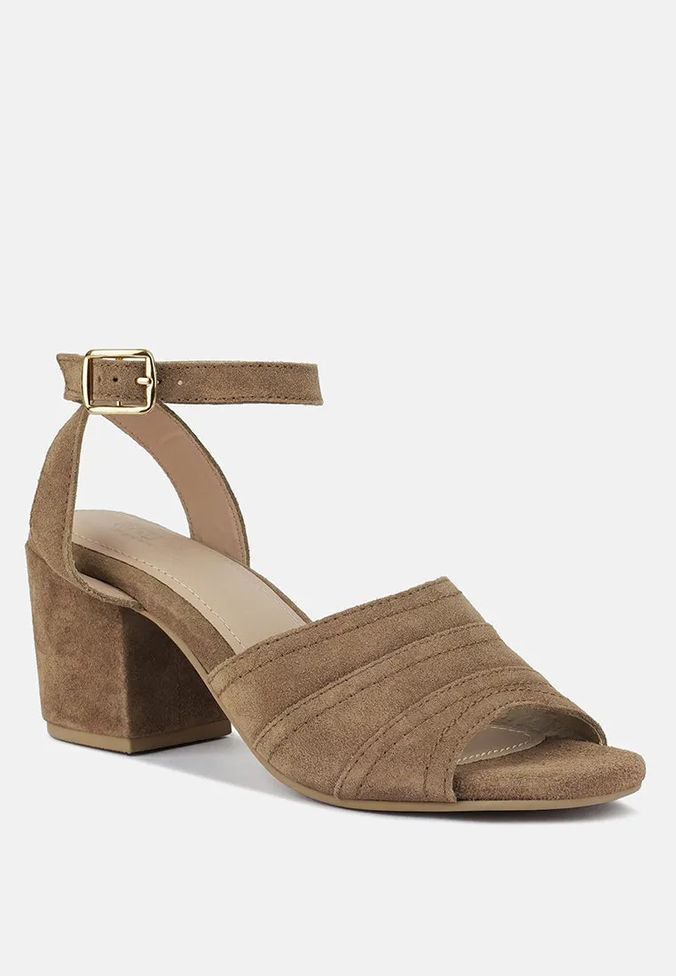 Mon-Beau Fine Suede Block Heeled Sandal By Ruw