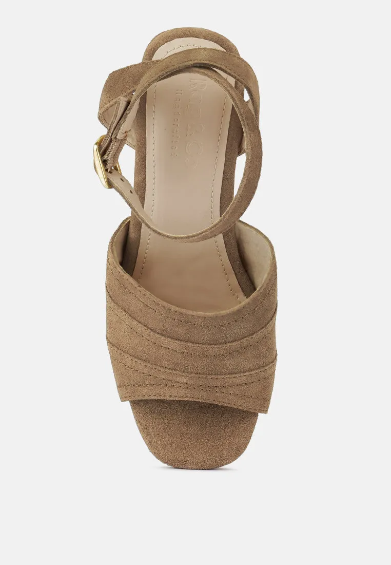 Mon-Beau Fine Suede Block Heeled Sandal By Ruw