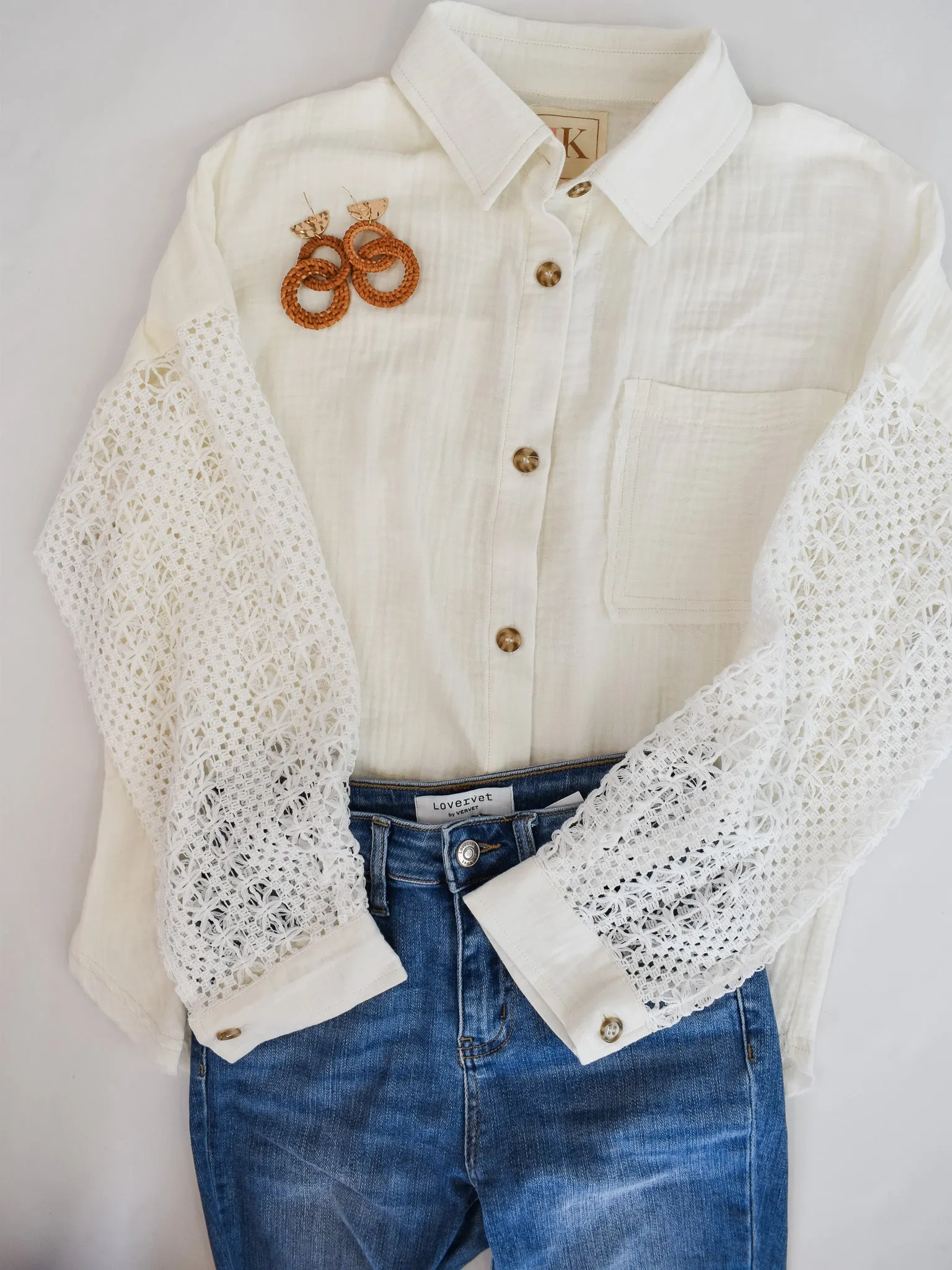 Need A Little Lace Button Up Top