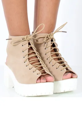 Nude Suede Lace Up Sandals - Nora