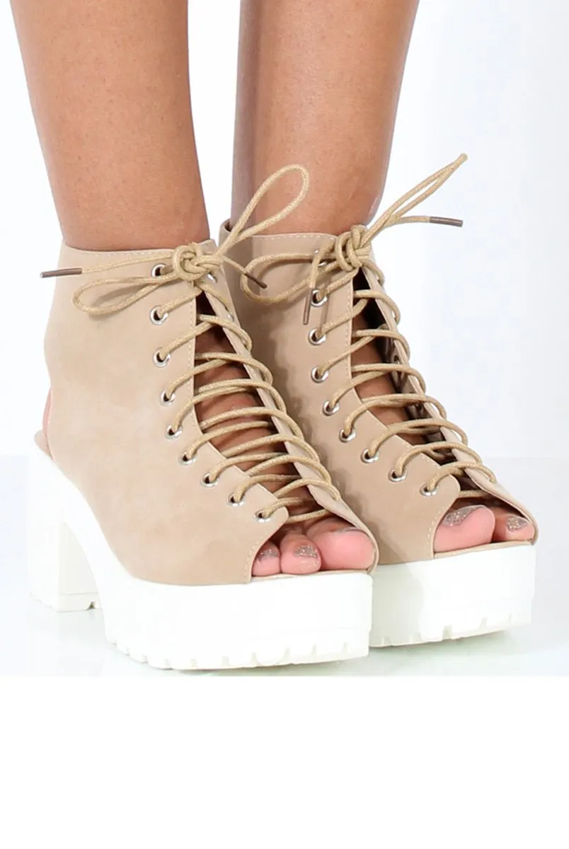 Nude Suede Lace Up Sandals - Nora