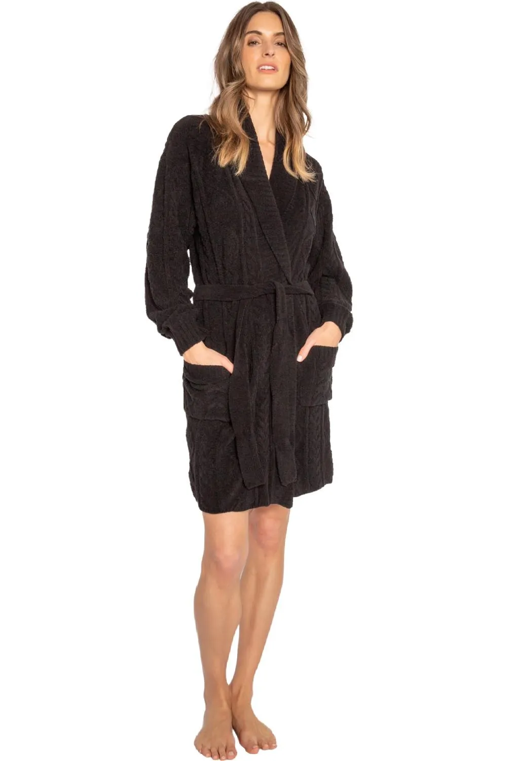 PJ Salvage Cable Knit Robe, Black (RKCKR)