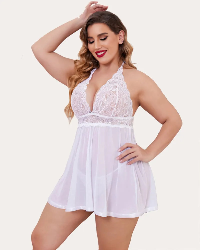 Plus Size Sheer Lace Mesh Babydoll