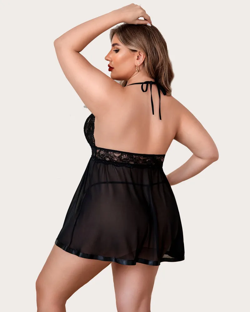 Plus Size Sheer Lace Mesh Babydoll