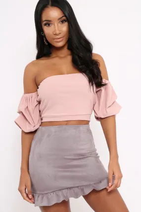 Rose Crop Top With Ruffle Sleeves - Fenix