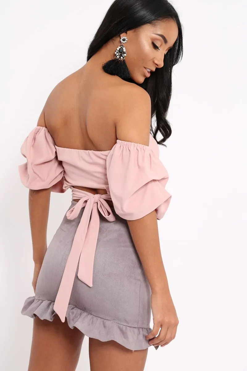 Rose Crop Top With Ruffle Sleeves - Fenix