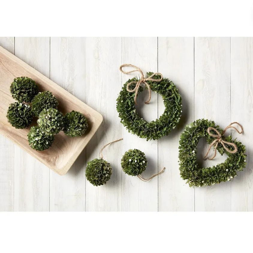 Set/6 Glitter Faux Boxwood Ball Ornaments