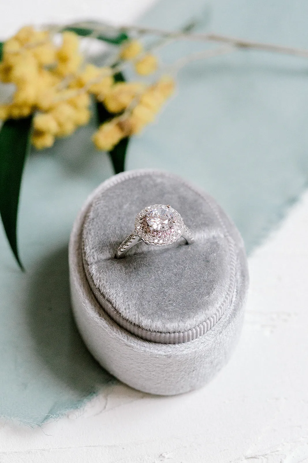 Silver Grey Velvet Oval Ring Box - Clearance