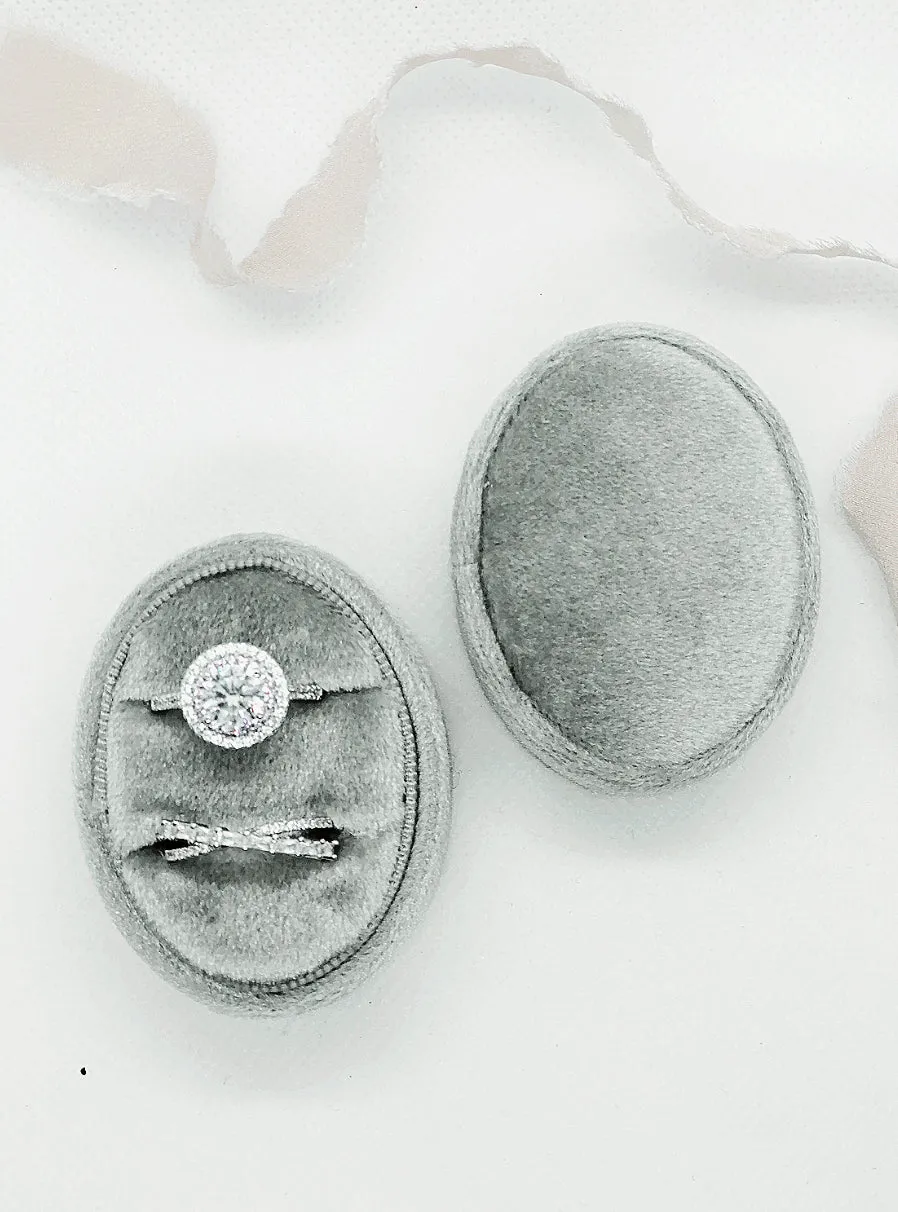 Silver Grey Velvet Oval Ring Box - Clearance