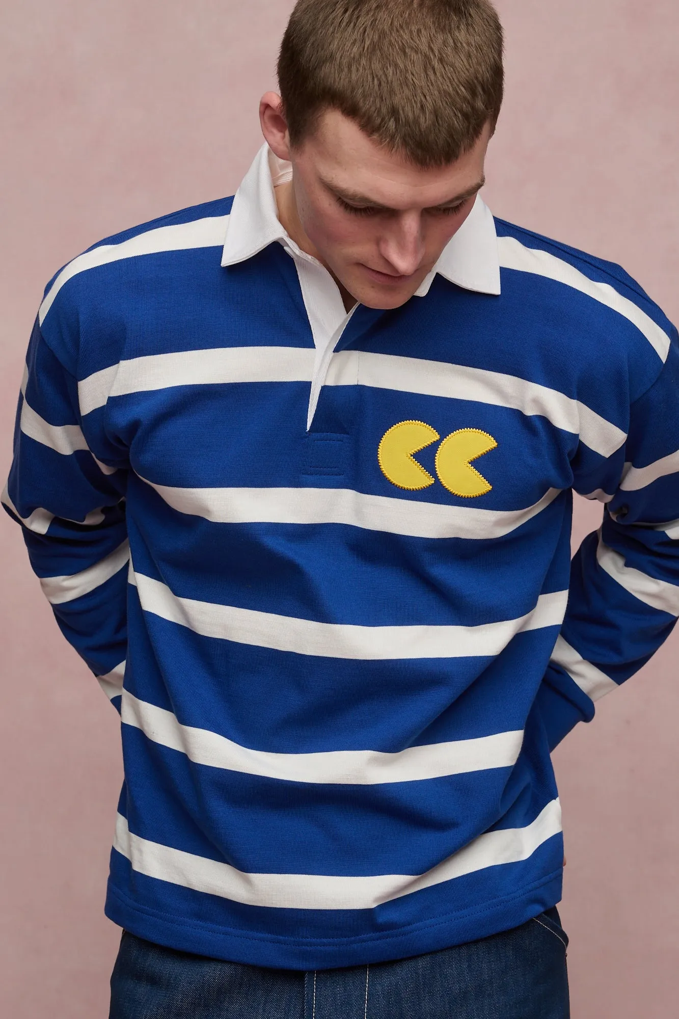 Stripe Logo Rugby Shirt - Blue/White/Yellow