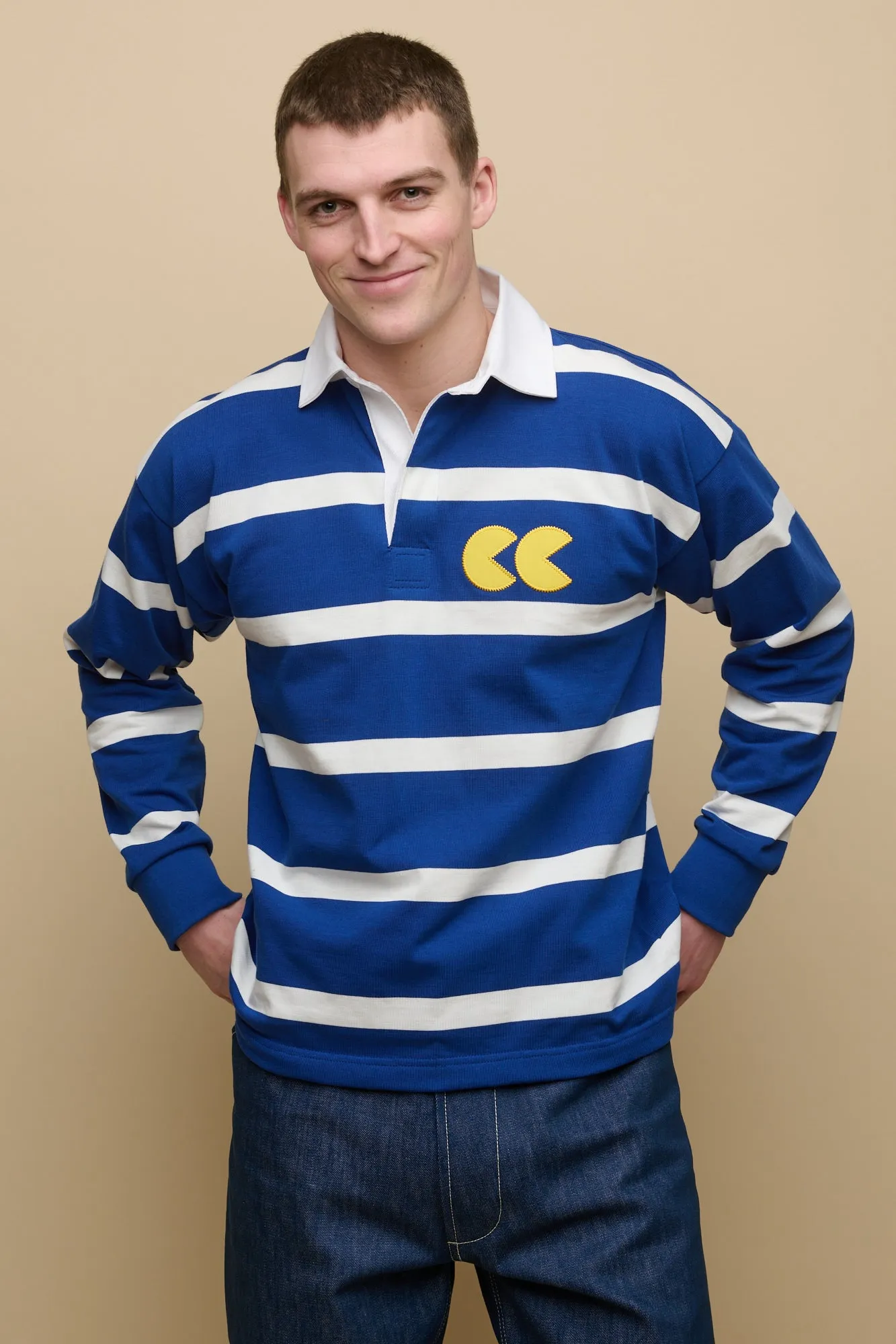 Stripe Logo Rugby Shirt - Blue/White/Yellow