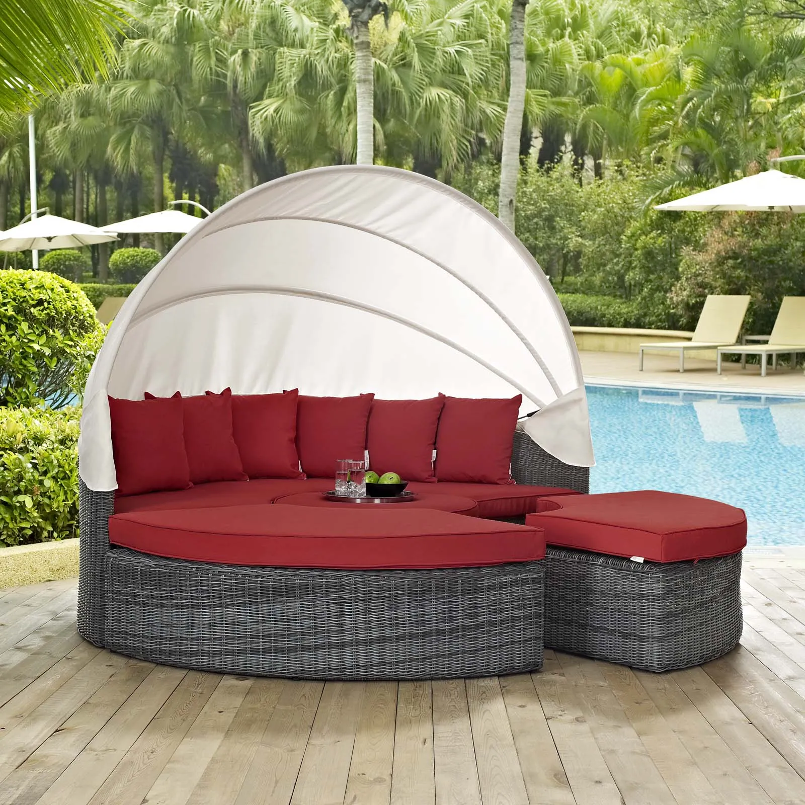 Summon Canopy Outdoor Patio Sunbrella Daybed in Canvas