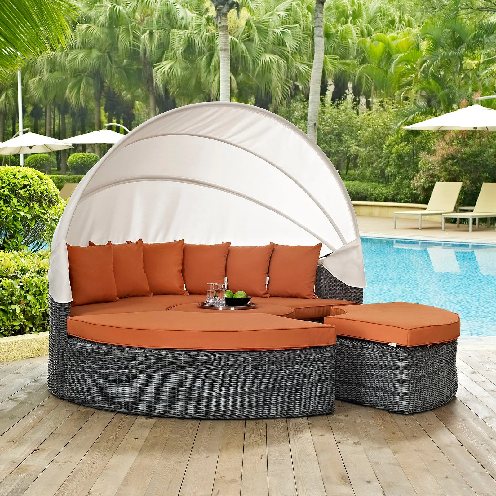 Summon Canopy Outdoor Patio Sunbrella Daybed in Canvas