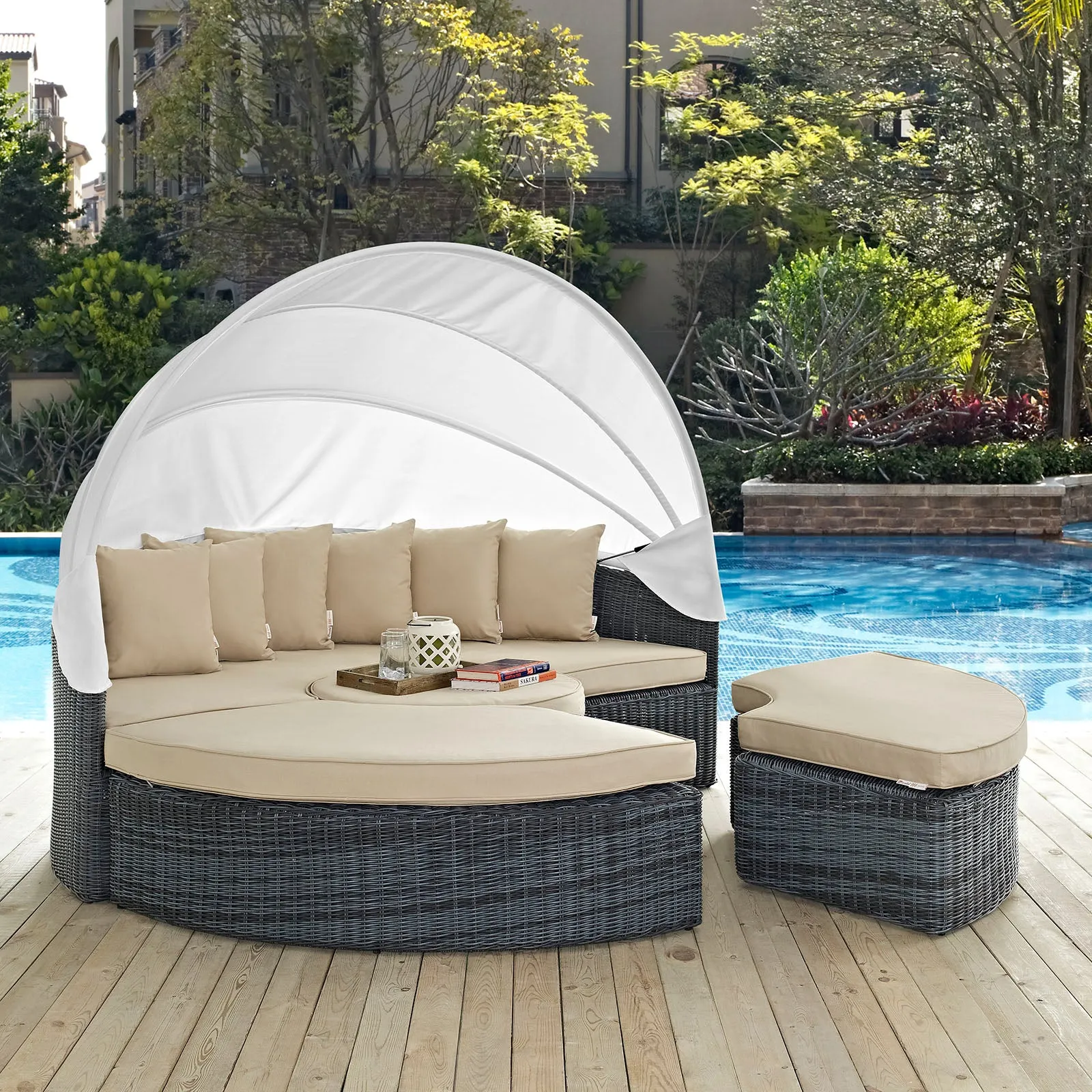 Summon Canopy Outdoor Patio Sunbrella Daybed in Canvas