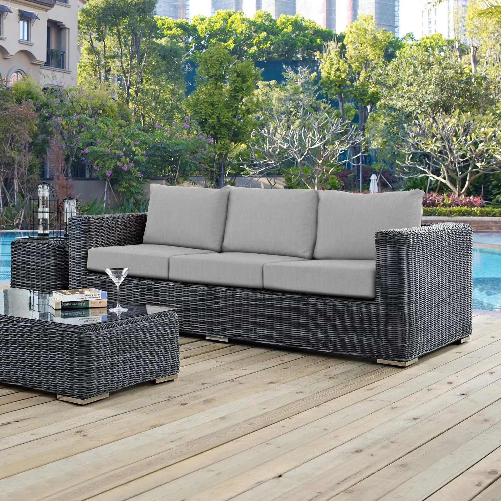 Summon Outdoor Patio Sunbrella Sofa in Canvas