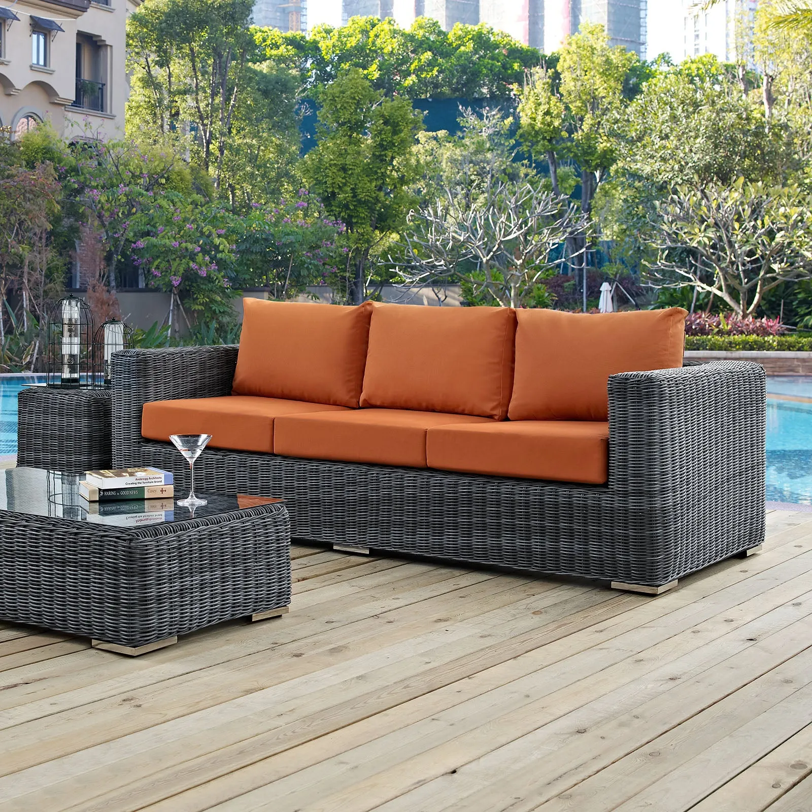 Summon Outdoor Patio Sunbrella Sofa in Canvas