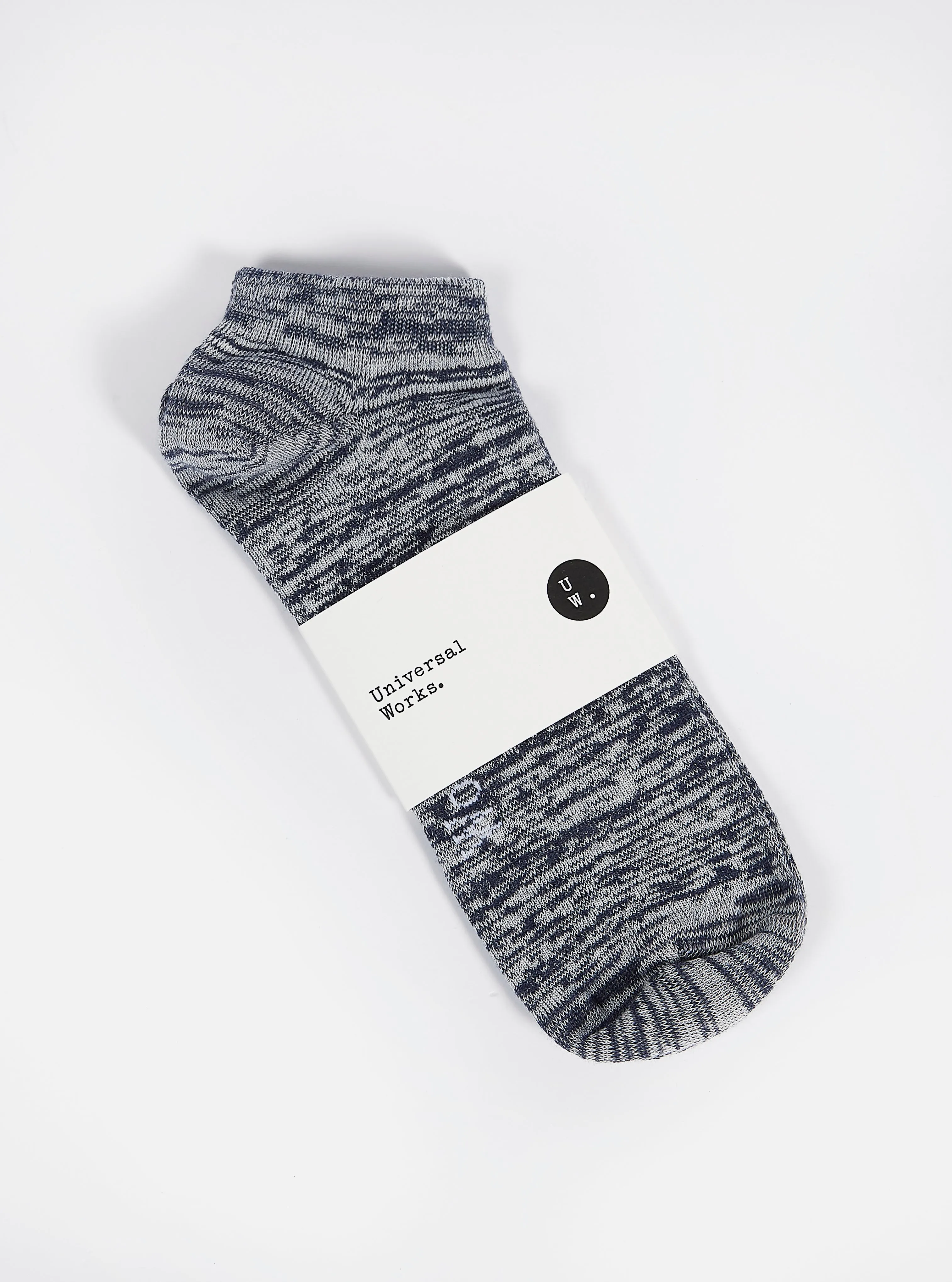 Universal Works Ankle Slub Sock in Navy Slub Knit