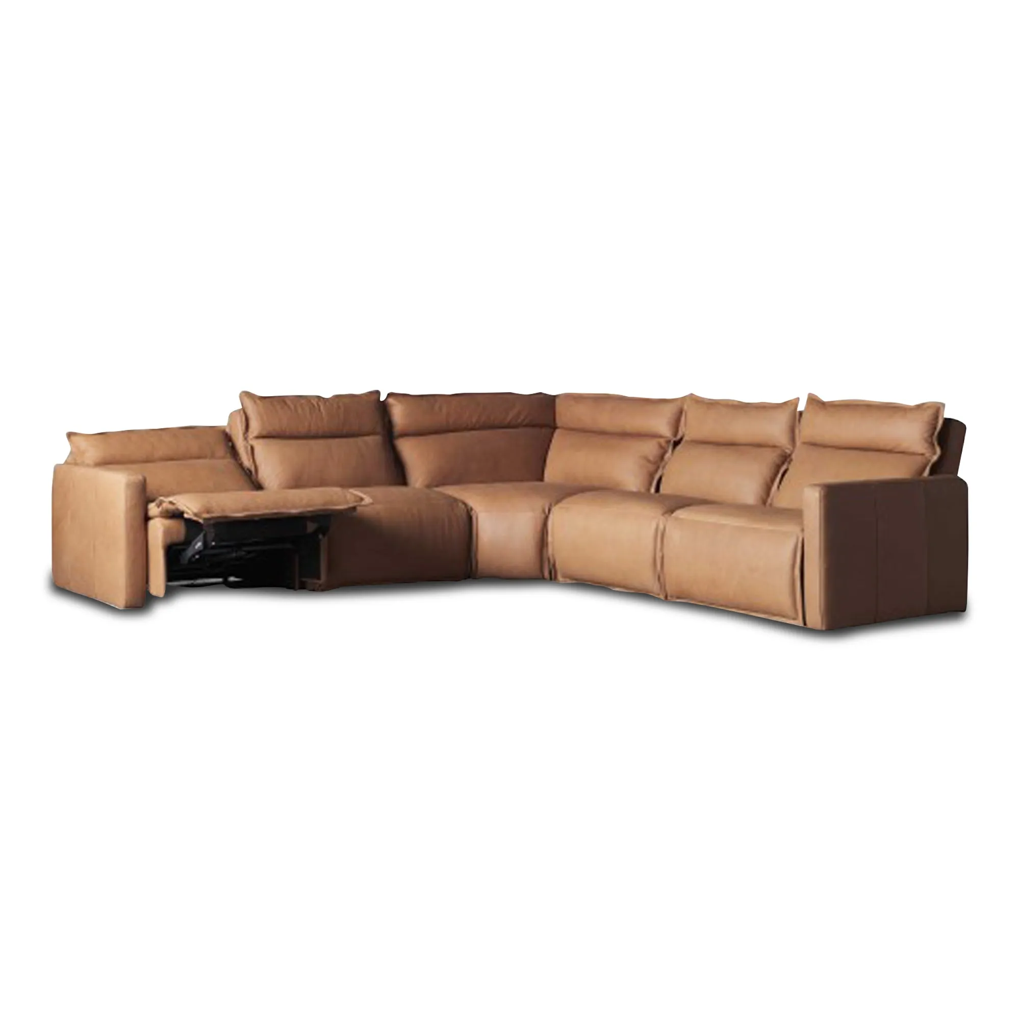 Vancouver Leather Sectional Sofa Five Pieces Brown, 2 Two Corner Pieces Motion and 3 No Motion