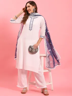 White Embroidered Kurta Comfort Pant Dupatta