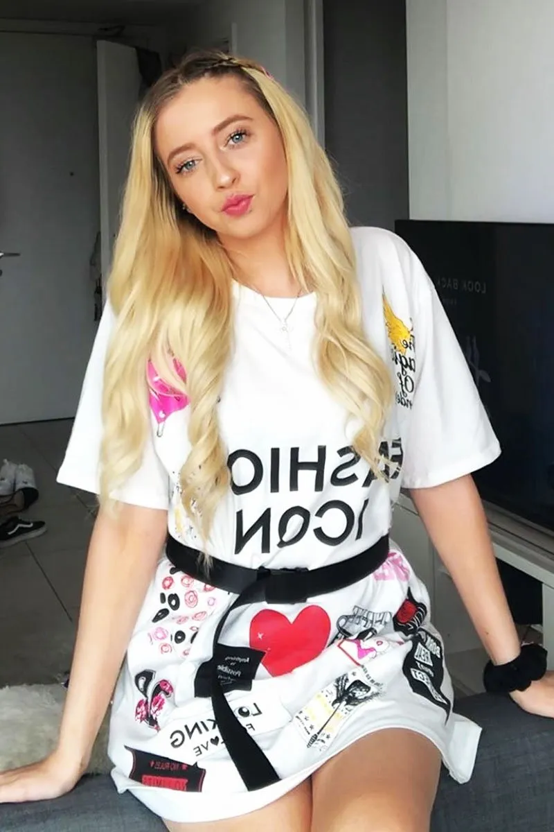 White Fashion Icon Slogan Print T-Shirt - Raeonna