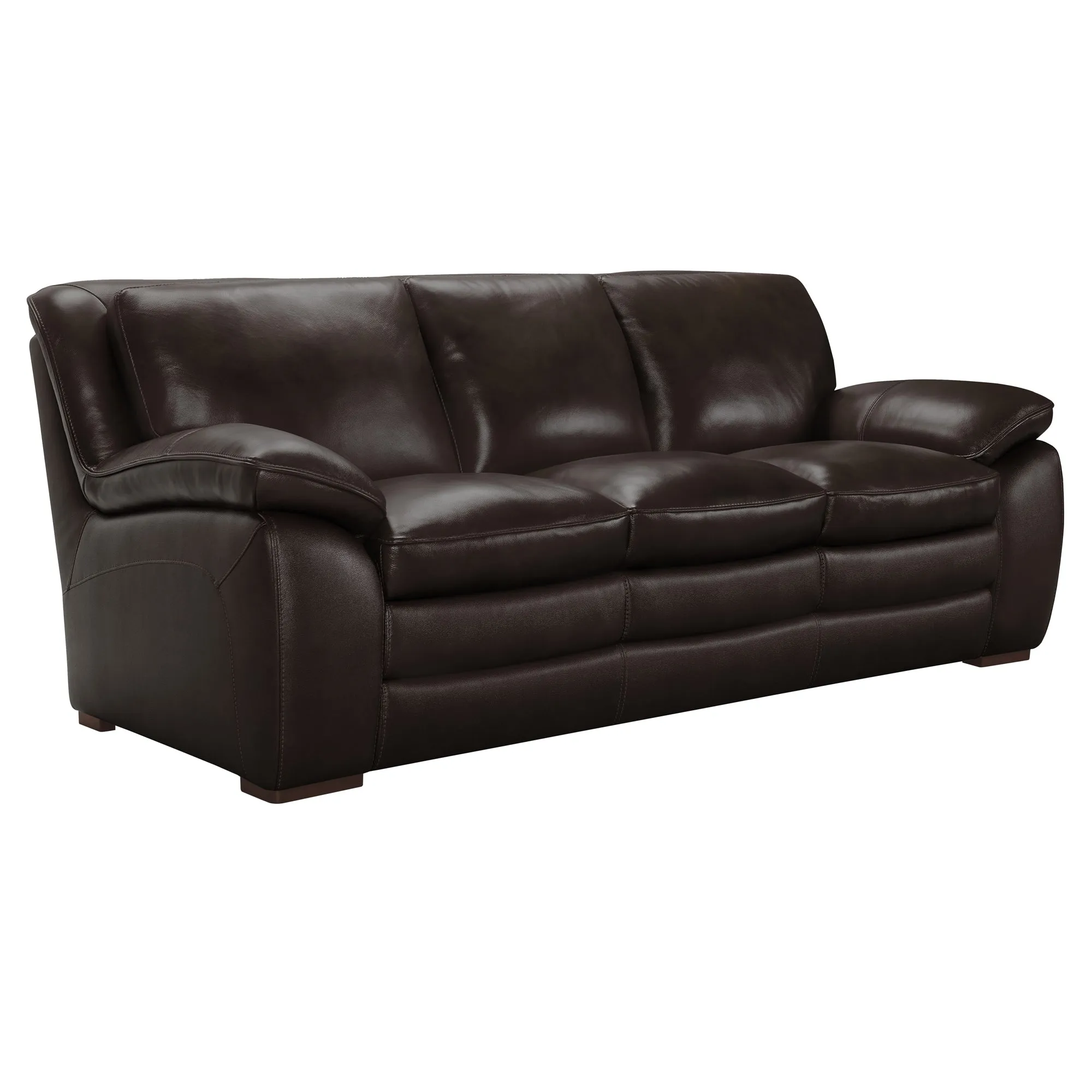 Zanna Contemporary Sofa in Genuine Dark Brown Leather with Brown Wood Legs